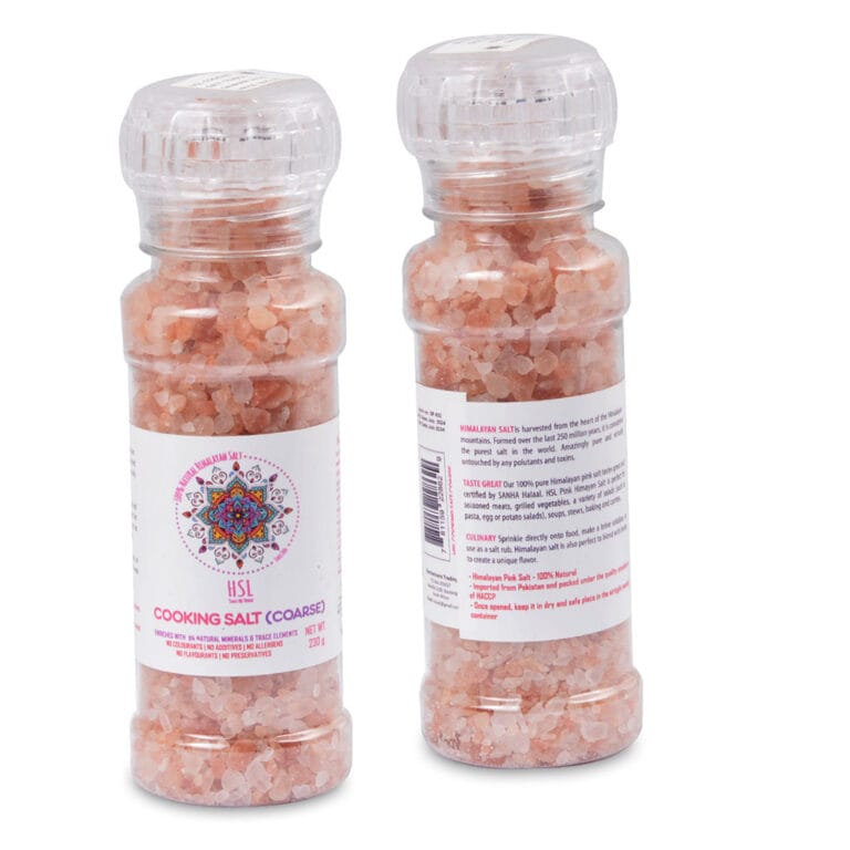 Himalayan Salt Grinder 230g Add natural purity and mineral-rich flavour with our Himalayan Salt Grinder with clear top filled with 230g Himalayan course salt.