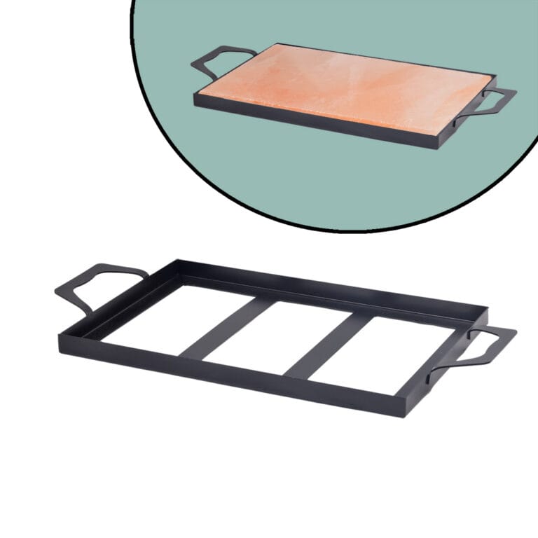 Himalayan Salt Braai Stone Tray Black This salt block holder is crafted from premium stainless steel for durability and heat resistance. It holds a large stone