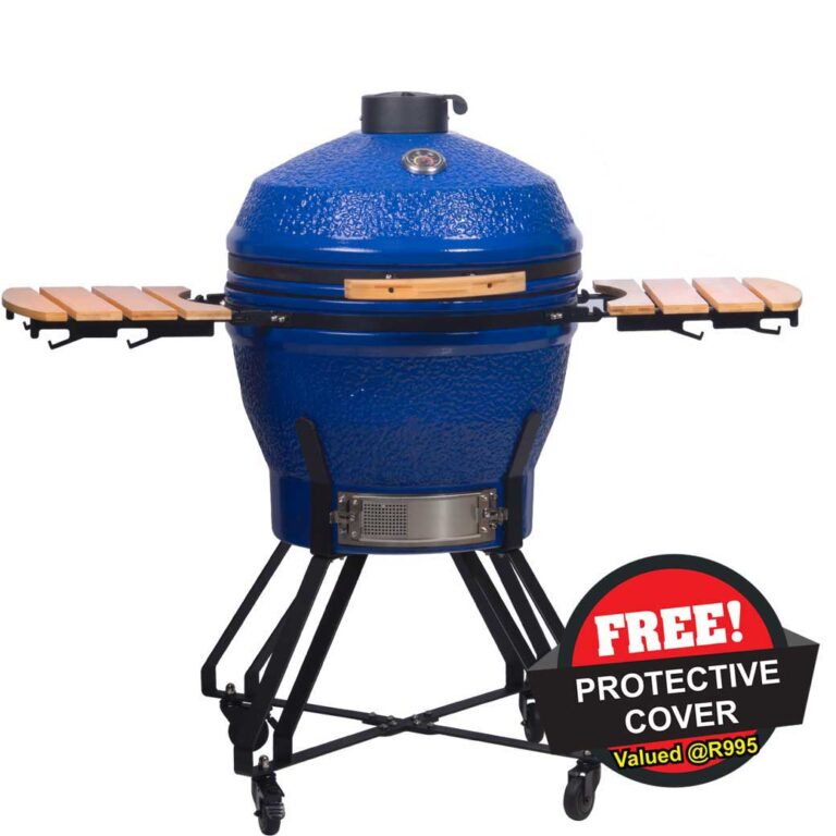 Kimstone Kamado Executive Chef Grill's thick ceramic walls ensure efficient heat retention for temperature control, for grilling, smoking, roasting, & baking,